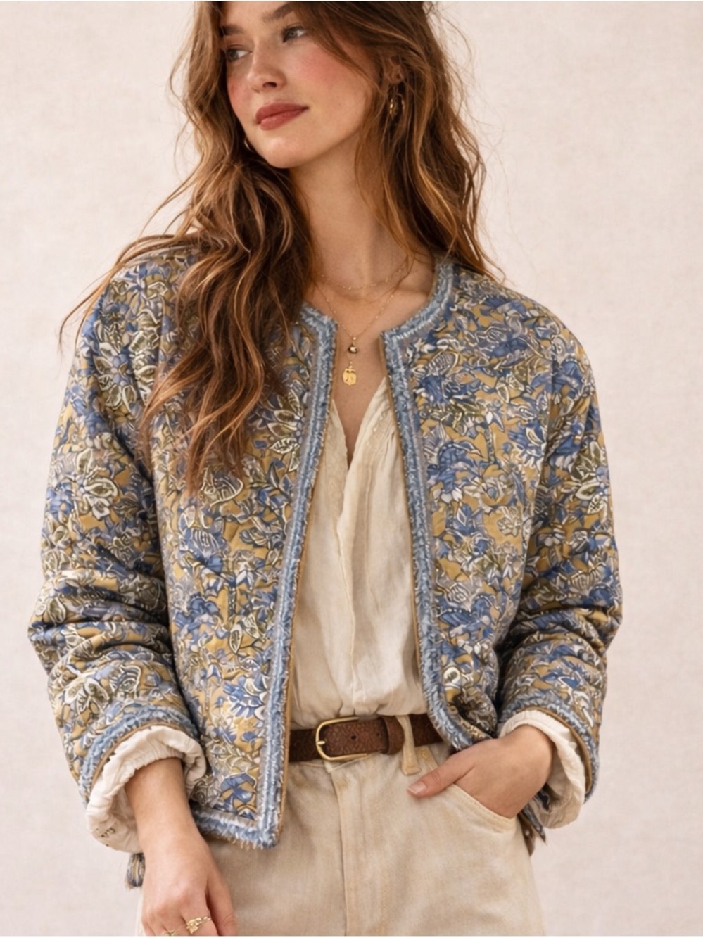 TALBOTS cropped hip-length quilted cotton jacket, modern cottagecore. S